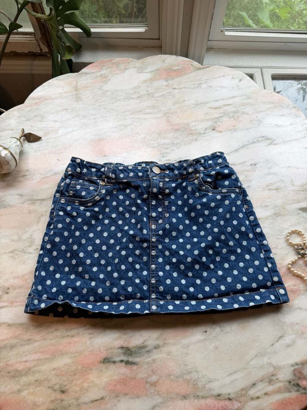 Faded Glory Girls Polka Dot Denim Mini Skirt Size 12